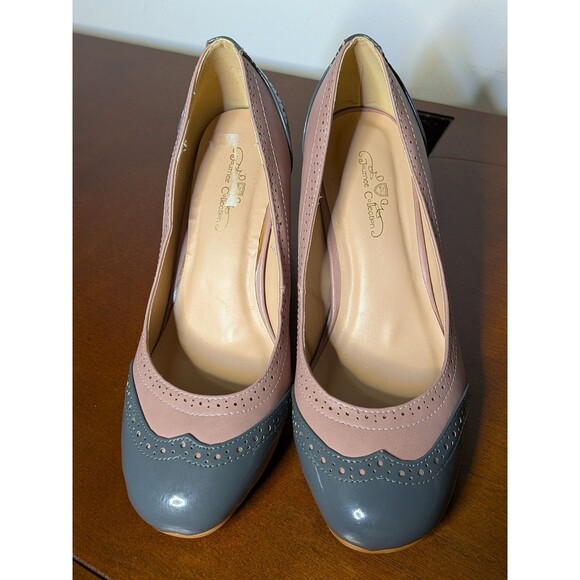 Dainee Retro Two Tone Brogue Pumps Heels Sz 6 Dusty Pink Gray Spectator Pinup - Picture 5 of 6